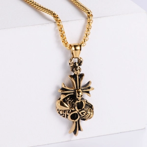 Gothic Skull Cross Pendant Necklace 304 Stainless Steel Retro Punk Style Jewelry For Men Women