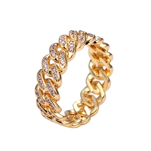 Iced out 8mm Cuban link ring in 18K gold plating with micro pave cubic zirconia stones