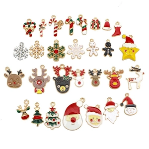24pcs Christmas enamel alloy charms featuring Santa, reindeer, and snowflakes on white