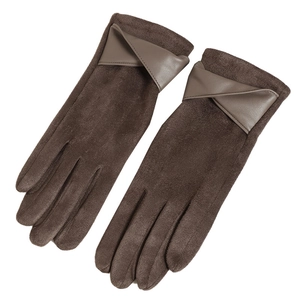 Gants en daim marron pour femme avec doublure polaire et poignets en similicuir chic