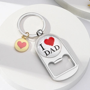 Bottle Opener Keychain Zinc Alloy Glass Dome Heart Printed Fathers Day Gift Creative Portable Accessory For Dad