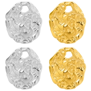 Irregular textured oval pendants in gold and silver 304 stainless steel set of four