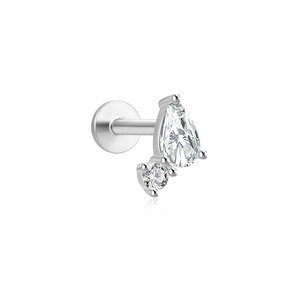 Detail of S925 sterling silver star stud earring with teardrop and round cubic zirconia