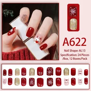 Gold glitzernde Weihnachts-Rentier-Nägel mit roten Schneeflocken und 24-teiliges Nagelset