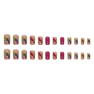 28 pieces of medium square press-on nails with multi-color gradient abstract patterns