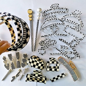Checkerboard Hair Accessories Claw Clip Headband Alloy Acetate Faux Artificial Pearl Rhinestone Heart Bow Retro Elegant For Women