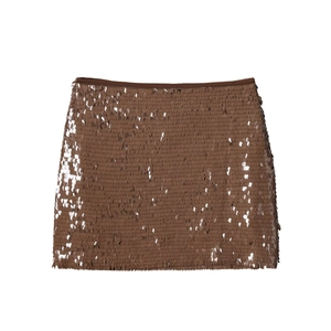 Jupe Courte À Paillettes Marron Moulante Sexy Party Clubwear Streetwear Brillant Taille Haute Mode Pour Femmes