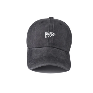 Washed dark grey cotton baseball cap with four aces playing card embroidery design
