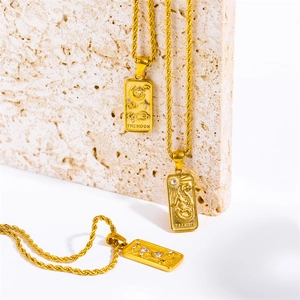 Retro 18K gold plated tarot pendant necklaces featuring The Moon and Strength designs