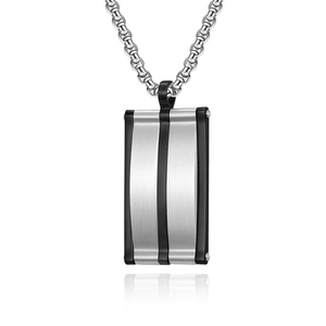Two-tone silver and black rectangular titanium steel pendant necklace for men