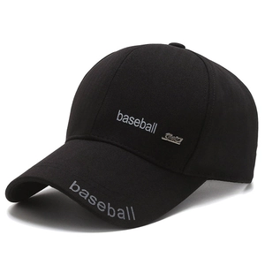 Classic black cotton baseball cap for men with white lettering and sport metal badge