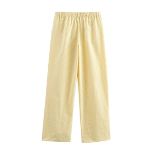 Pantalon large en popeline pour femmes à rayures jaunes et blanches avec taille haute