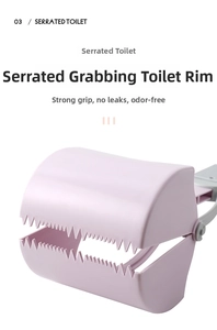 Close-up of pet scooper with pink serrated teeth for secure waste collection