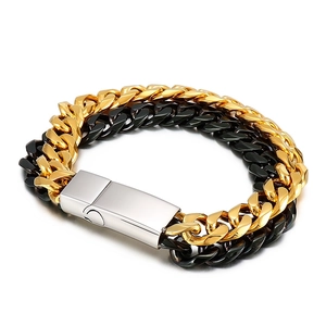Men Cuban Link Bracelet Two Tone Stainless Steel Mixed Color Hip Hop Fashion Jewelry Trendy Modern Streetwear Gift