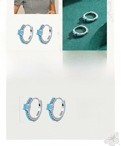 Detail of S925 sterling silver hoop earrings with turquoise stones and 12.5mm dimension