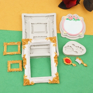 Baroque style silicone frame molds set with vintage mirror and comb relief patterns