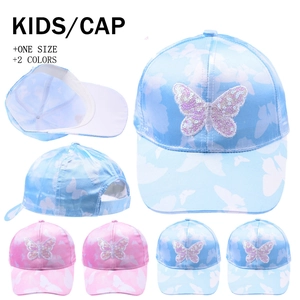 Kids Baseball Cap Butterfly Print Sequin Patch Outdoor Sun Hat Adjustable Sport Headwear For Girls