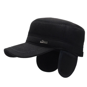 Chapeau d'hiver pour hommes avec protège-oreilles et logo Sports en métal noir