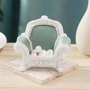 European style mint green velvet mini sofa ring display stand with ornate white frame