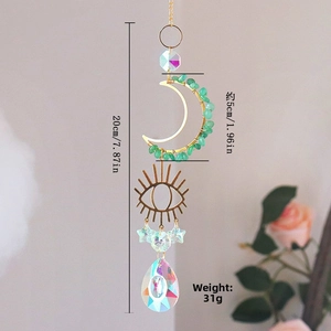 Detailed dimensions of crystal suncatcher with moon frame and teardrop prism