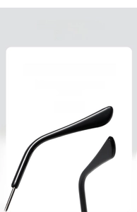 Detail of ergonomic curved temple tips with non-slip design for secure eyewear fit