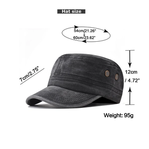 Detailansicht der Military Cap aus gewaschener Baumwolle mit Maßen und Belüftungslöchern