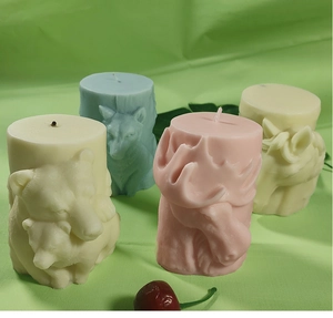 Detailed 3D animal relief scented candles with bear, wolf, elk, and unicorn shapes