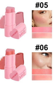 Details von herzförmigen Konturstiften Nr. 05 und 06 mit Farbmustern und Make-up-Effekten