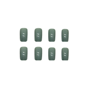 Matte dark forest green medium square artificial nails set on plain white background