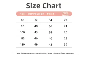 Guide des tailles pour ensemble en gaze bébé fille indiquant longueur, buste et pantalon