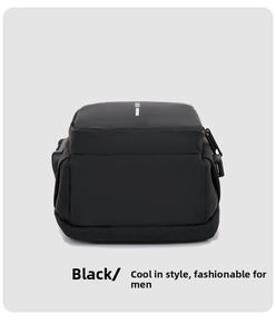 Close-up of waterproof matte fabric and durable metal zipper on men's black chest bag