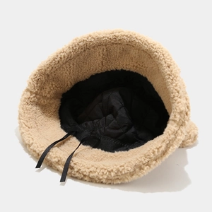 Winter faux shearling bucket hat with bear ears and adjustable quilted lining