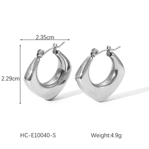 Polished silver stainless steel chunky geometric hoop earrings, size 2.35x2.29cm
