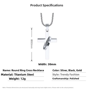 Detailed size chart of the stainless steel cross pendant necklace with measurements