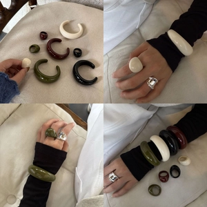 Bracelet Jonc En Résine Acrylique Rond Ouvert En Forme De C Bague Polie Bijoux Pour Femmes Style Géométrique Minimaliste