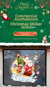 Detailed UV printed Christmas window stickers featuring Santa, reindeer and snowflakes