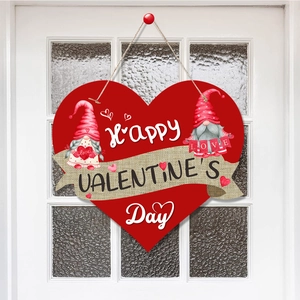 Valentine's Day Door Hanging Sign Heart Shaped Paperboard Gnomes Buffalo Plaid Love Home Party Wall Decor