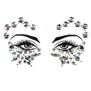 Detailed view of YT-164 iridescent flower and star face gems for eye makeup art