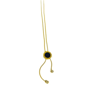 Titanium steel gold necklace with black roman numeral pendant and tassel crystals