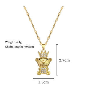 Detailed size specifications for the gold crown bear necklace with sparkling zircons