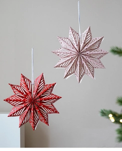 Detailed 3D laser-cut paper stars with intricate hollow patterns for Christmas tree decor