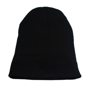 Knitted black beanie featuring a cross embroidery design on a clean white background