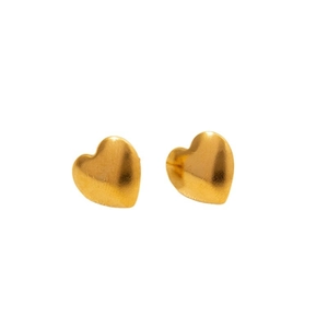 Polished 304 stainless steel heart-shaped stud earrings in gold with a vintage finish