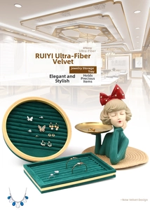 Close-up of microfiber velvet jewelry tray with slots for rings and bracelets display