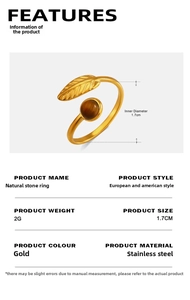 Spécifications de taille pour une bague en acier doré sertie d'une pierre œil de tigre