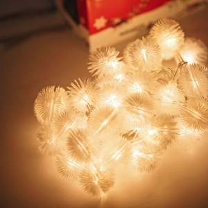 Creative dandelion LED string lights with warm white pom poms for Christmas decor