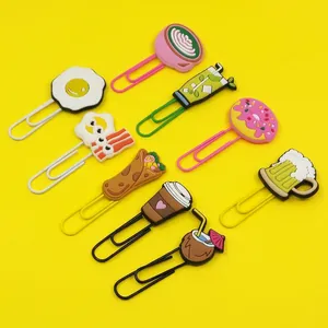 Creative cartoon food-shaped paper clips and bookmarks on vibrant yellow background