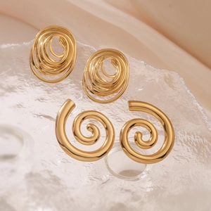 Orecchini a spirale geometrici irregolari in acciaio inossidabile dorato stile minimal