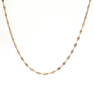 Minimalist rose gold stainless steel lip chain necklace displayed on a white background