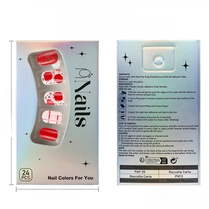 Short square press-on nails set with red apple patterns and festive plaid designs